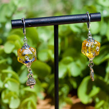 Load image into Gallery viewer, Handmade Dice Earrings - Blue and Yellow Mushrooms