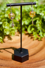 Load image into Gallery viewer, Handmade Dice Earrings - Blue and Yellow Mushrooms