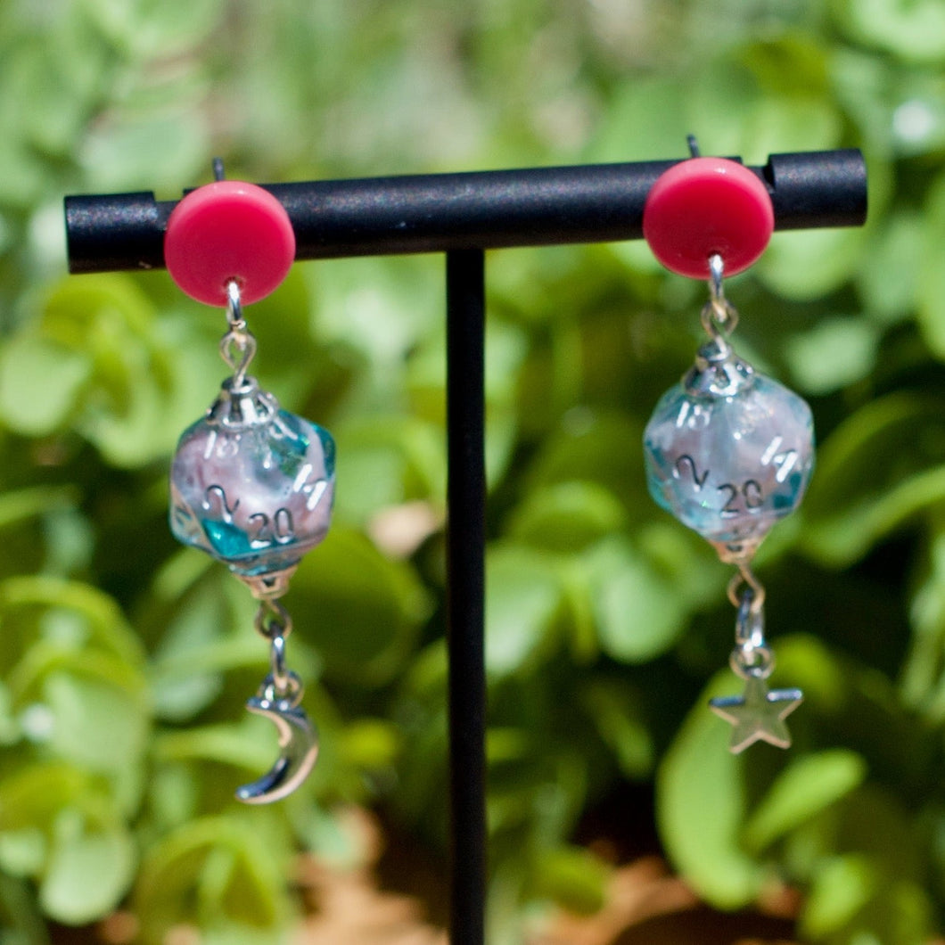 Handmade Dice Earrings - Pink Starry Moons