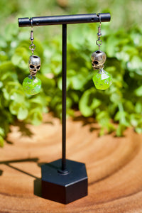 Handmade Dice Earrings - Green Skulls