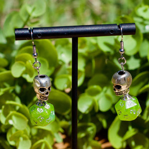 Handmade Dice Earrings - Green Skulls