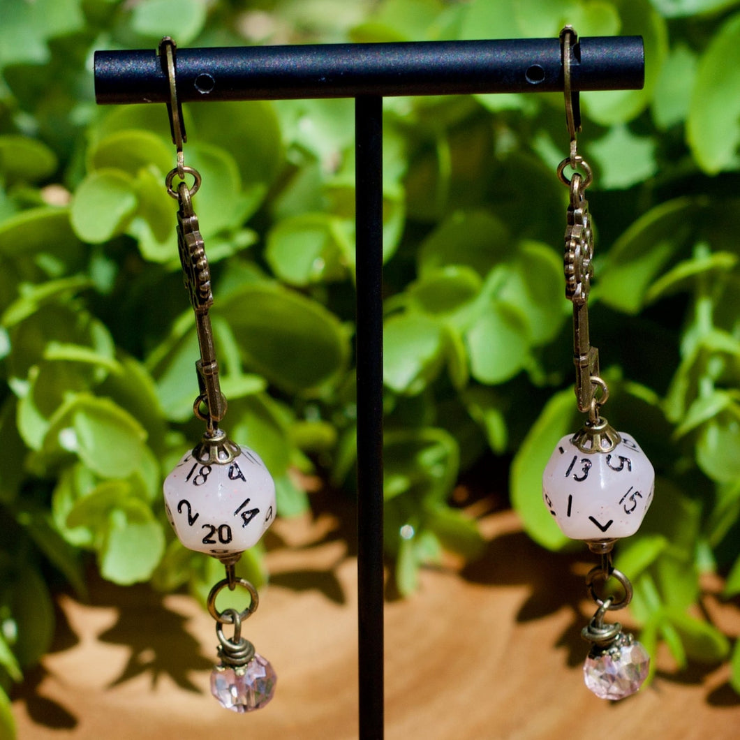 Handmade Dice Earrings - Pink and Bronze Keys