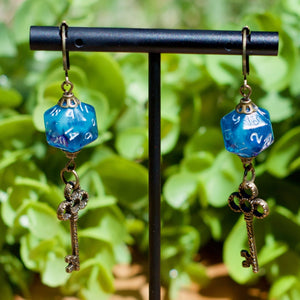 Handmade Dice Earrings - Blue and Bronze Keys
