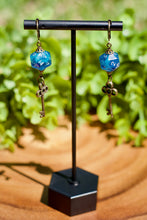 Load image into Gallery viewer, Handmade Dice Earrings - Blue and Bronze Keys
