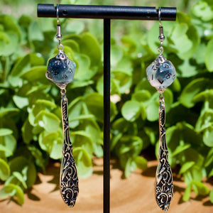 Handmade Dice Earrings - Silver Patterned Drops