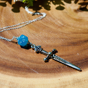 Handmade Dice Necklace - Blue Swords