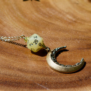 Handmade Dice Necklace - Gold Crescent Moon