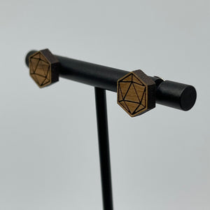 Small d20 Walnut Wood Earrings
