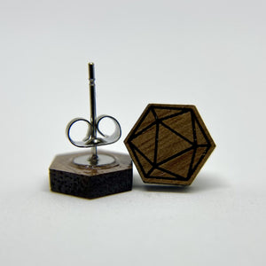 Small d20 Walnut Wood Earrings
