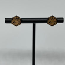 Load image into Gallery viewer, Small d20 Walnut Wood Earrings
